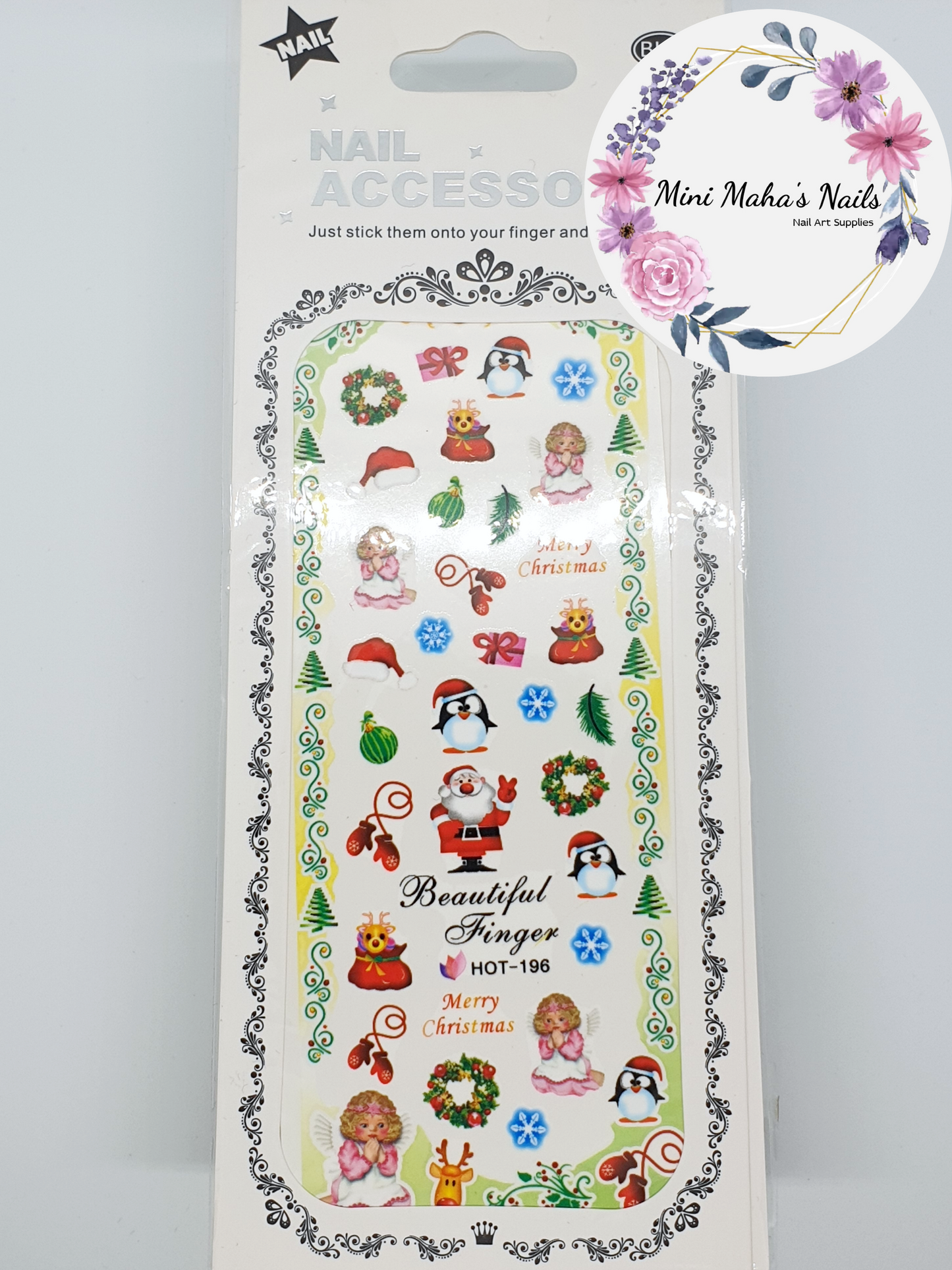 Christmas Tree Santa Penguins Angels Wreath Nail Art Water Decals HOT196