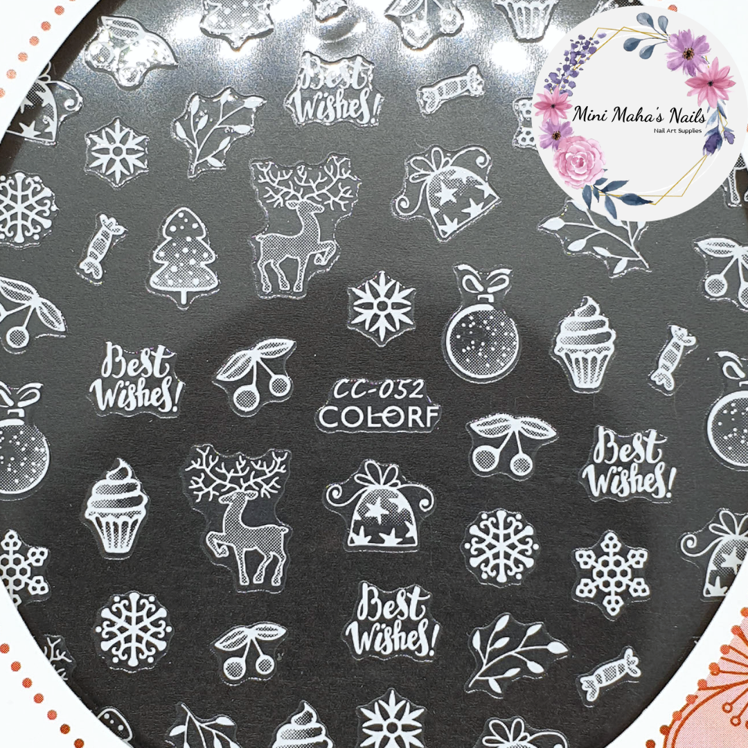 White Christmas Reindeers Snowflakes Presents Candy Cupcakes Nail Art Stickers CC052