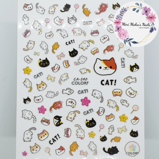 Cartoon Cats Kittens Nail Art Stickers