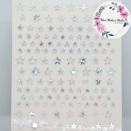 Silver Holographic Star Nail Art Stickers