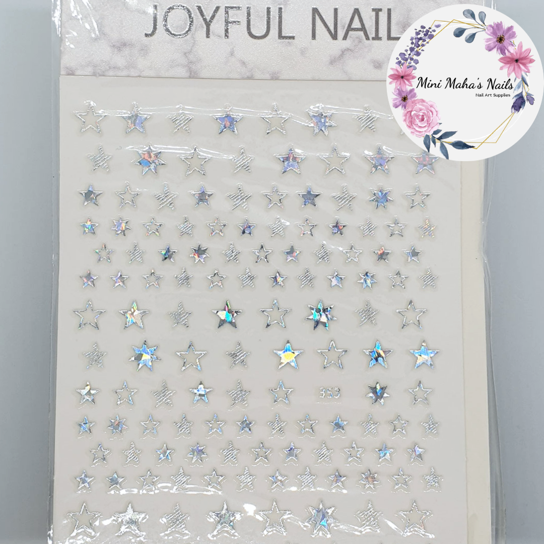 Silver Holographic Star Nail Art Stickers