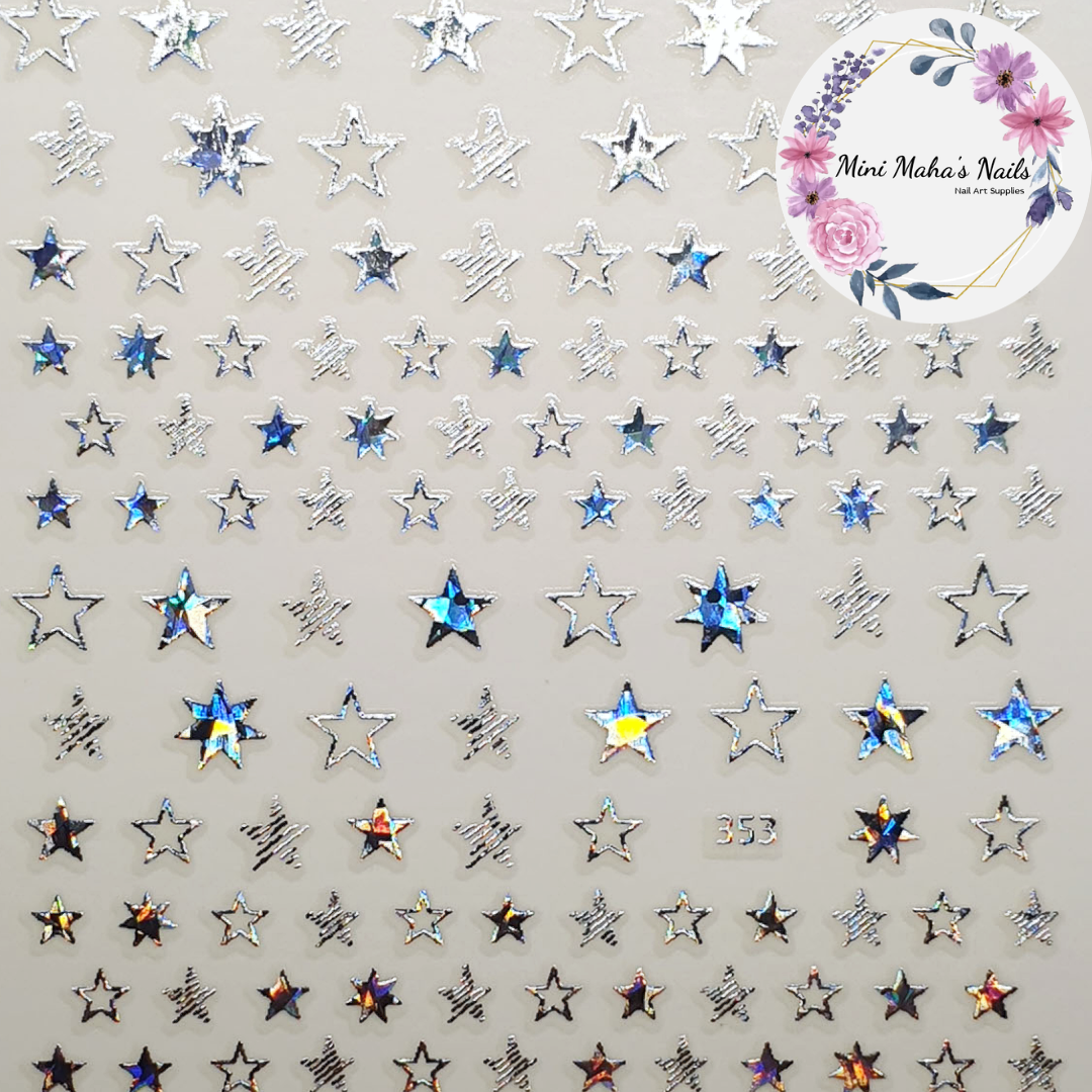 Silver Holographic Star Nail Art Stickers