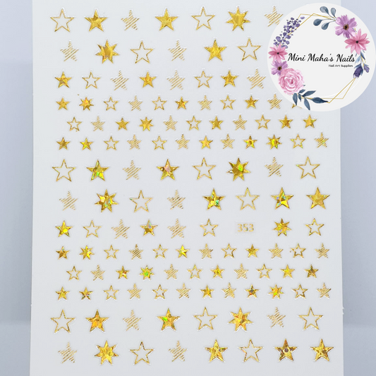 Gold Holographic Stars Nail Art Stickers