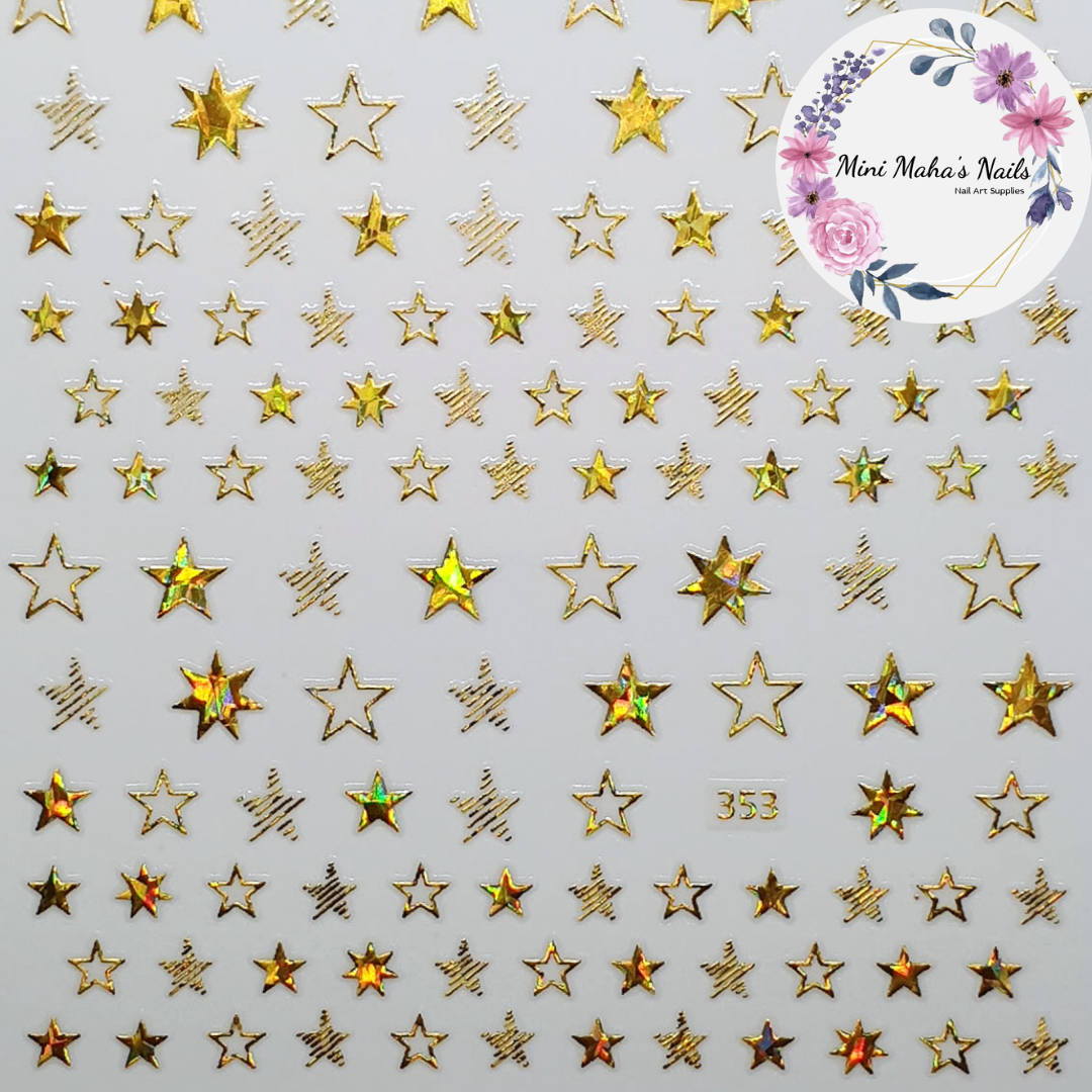 Gold Holographic Stars Nail Art Stickers