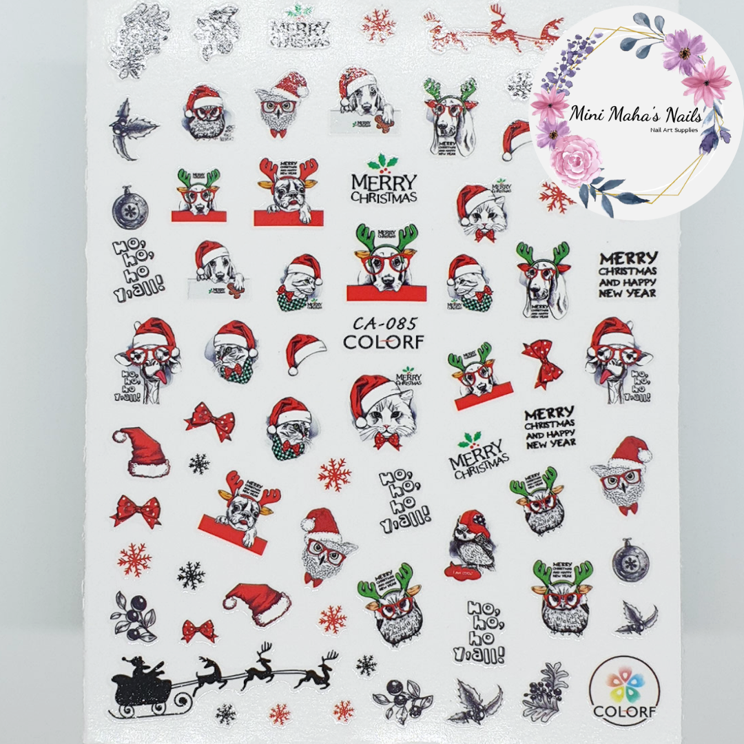 Christmas Animals - Cats, Dogs, Owls Nail Art Stickers CA085