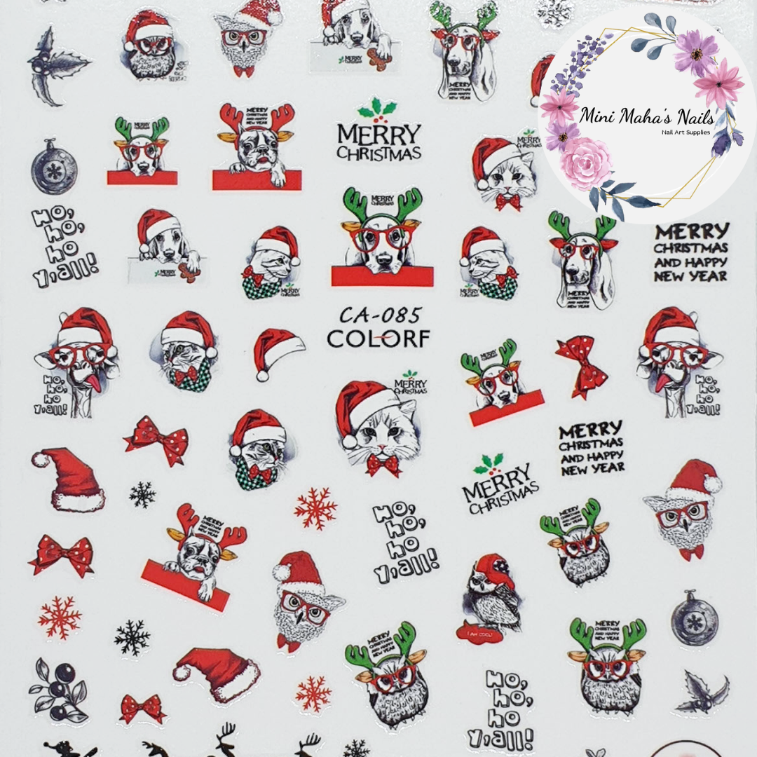 Christmas Animals - Cats, Dogs, Owls Nail Art Stickers CA085