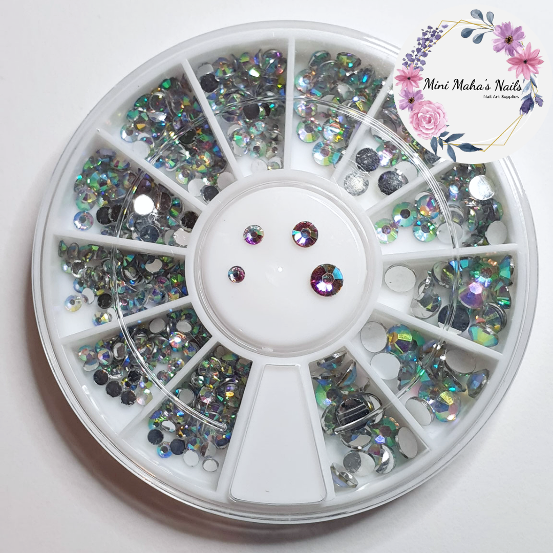 Crystal Iridescent Flatback Rhinestone Wheel