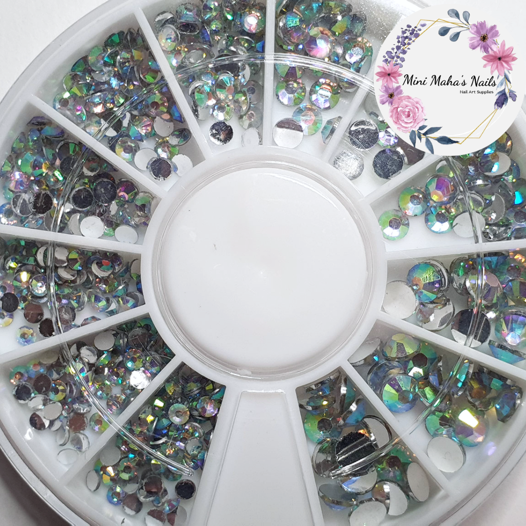 Crystal Iridescent Flatback Rhinestone Wheel