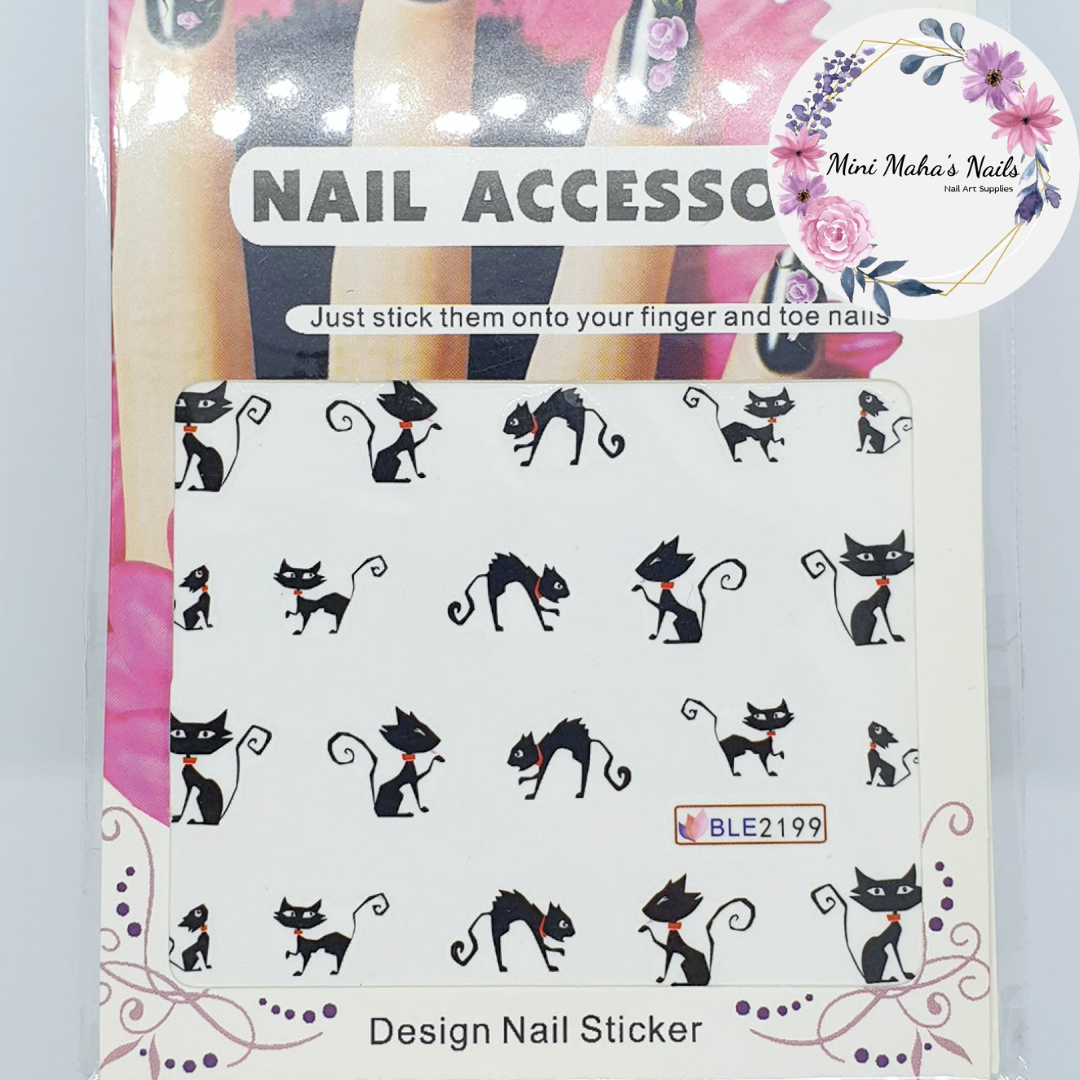 Black Cats Nail Art Water Decals BLE2199