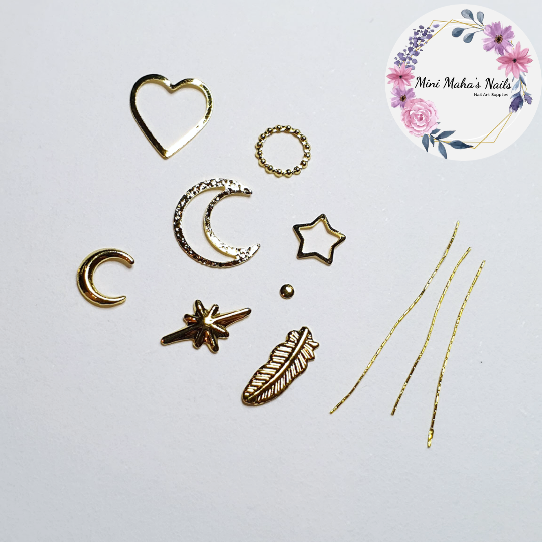 Gold Hearts Moons Stars Nail Jewellery